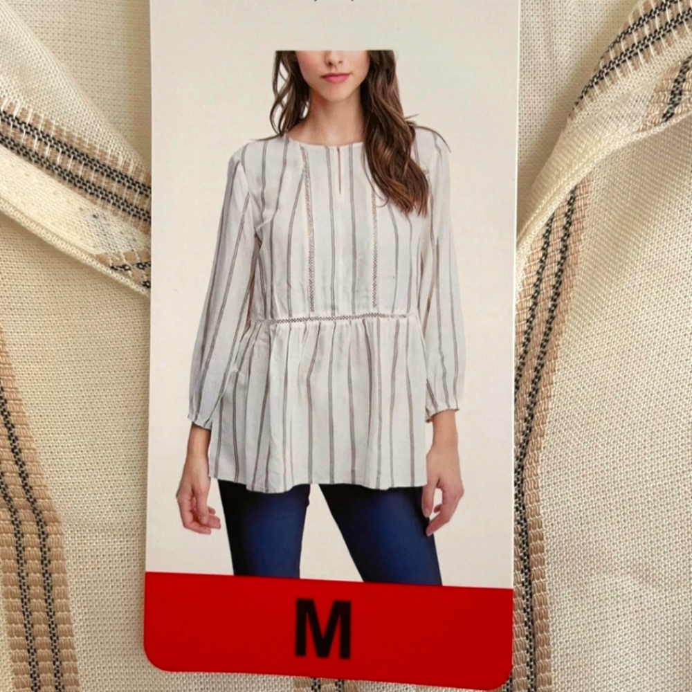 NWT Fever sz M Cream Colored Striped Tunic